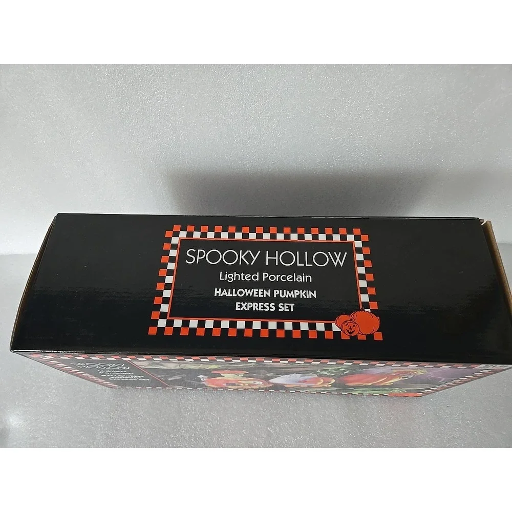 Spooky Hollow Lighted Porcelain Halloween Pumpkin Express 3 Train Set 1997 Light